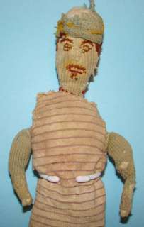 C1900 20 Primitive Knitted Ball Player Doll for a Boy Mother Made 