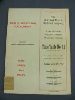 New York Central 1962 NYC Railroad Employee Timetable ETT TT Schedule 