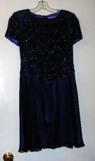 Bieff Basix Beaded Black/Blue Silk Dress, sz 2P Quality  