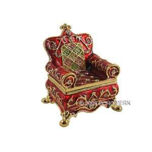  Miniature Throne Chair Jewelry Trinket Box Bejeweled Red 