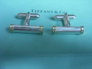 Tiffany & Co. 18K Gold & Sterling Bar Cuff Links With Gift Box  
