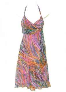 BCBG MaxAzria SILK Chiffon HALTER Dress 2 Colorful ASYMMETRICAL Side 