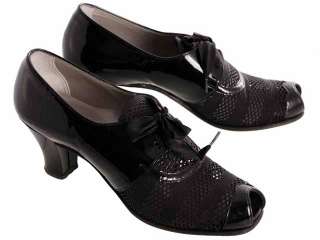 Vintage Womens Shoes Oxfords 1930s Black Patent/Mesh/Peeptoe Sz 7 Orig 