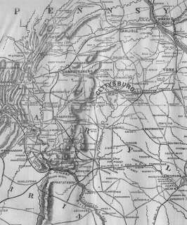 CIVIL WAR MAP, GETTYSBURG, REBEL INVASION IN MARYLAND  