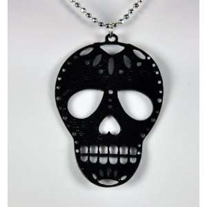  Black Sugar Skull Necklace Goth Halloween Muertos Metal 