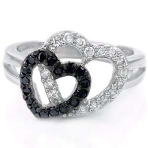    Sterling Silver CZ Black Heart Ladies Ring 