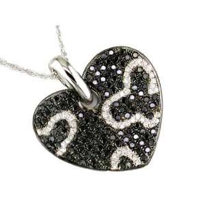  1 1/2 ct Ladies White & Black Diamond Heart Necklace in 