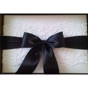   Lace White Guest Book with Black Satin Ribbon Beverly Clark Wedding