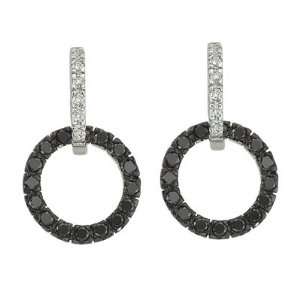  14K White Gold White & Black Diamond Earrings Circle Shape 