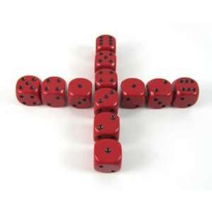  Red with Black Spots Opaque Dice 16mm D6 Set of 12 Toys 