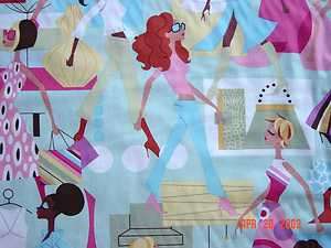 FASHION GIRLS from Alexander Henry quilt fabric on blue  