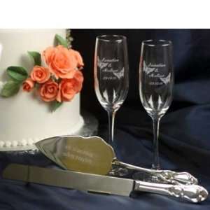  Butterfly Champagne Flutes & Cake Server Set   Save 10% 