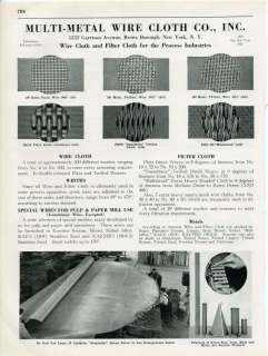 1940s Multi Metal Wire Cloth Catalog, Asbestos Filter  