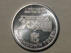   1989 SUPER BOWL XXIII TOUCHDOWN TOKEN 1 oz 999 SILVER ROUND  