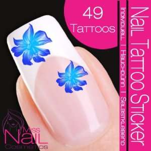    Nail Tattoo Sticker Blossom / Flower   blue / turquoise Beauty