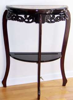 Cherry / Oak Wood Carved Marble Top Hall Console Table  