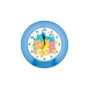    Personalized Care Bears Wall Clock Blue Background