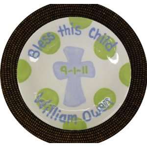  Bless this Child Blue Personalized Ceramic Plate 