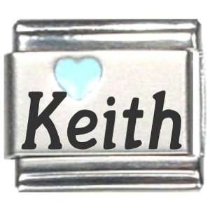  Keith Light Blue Heart Laser Name Italian Charm Link 