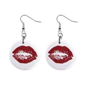 New Dark Red Lipstick Lips Valentine Dangle Button Earrings Jewelry 