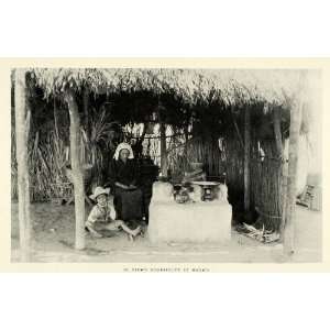 1922 Print Thatched Roof Straw House Alfresco Kitchen Mexico Native 