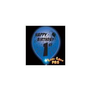    1st Birthday White Balloons Blue Lights