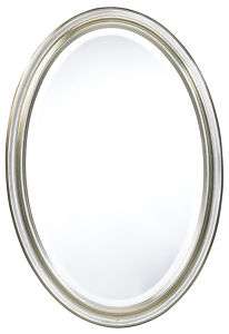 Modern Chic Oval Antiqued Silver Frame Beveled Mirror  