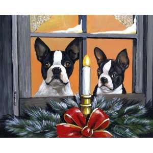  Boston Terrier Waiting for Santa Greeting Cards Kitchen 