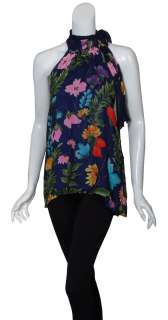 size m 8 10 fresh floral silk chiffon top has halter style neckline 