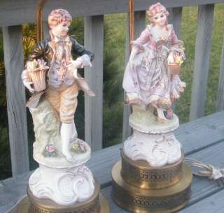 ANTIQUE OLD HAND PAINTED VICTORIAN FIGURAL STATUE 32 TALL LAMP 
