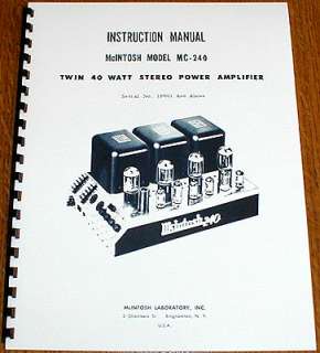 Owners Manual (Reproduction) for the McIntosh MC 240 Power 