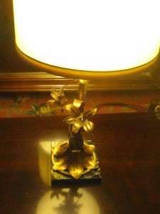 Italian Gold Tole Ware Lamps Black Marble Base Hollywood Regency 