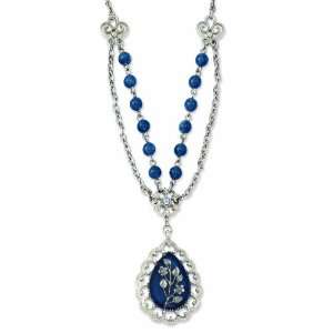  Silver Tone Blue Teardrop Pendant 18in Necklace Jewelry