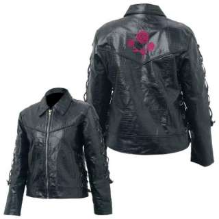 Ladies Womens Black Leather Motorcycle Jacket ROSE 2X  