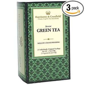 Harrisons & Crosfield Serene Green Tea, 20 Count Tea Bags (Pack of 3)