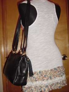   Handbag Purse Messenger Sling Black Leather Tassell Nice  