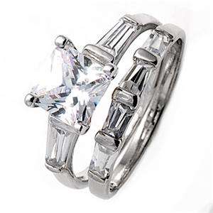 Sterling Silver Women Wedding/Engagement Size 6 Ring Set CZ  