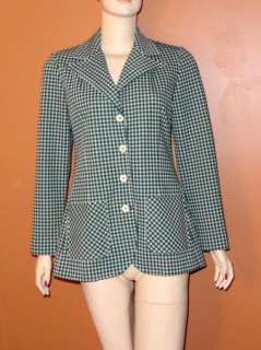 Vintage Green Checks Plaid 70s School Girl Mini Dress Coat Jacket 