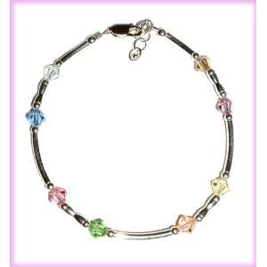 LDS Sterling Silver Young Women Values Bracelet with Pastel Crystals 