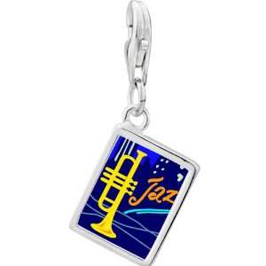   Silver Gold Plated Music Jazz Trumpet Photo Rectangle Frame Charm
