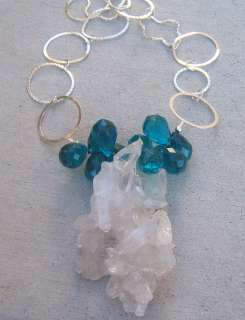 RAW WINTER ICE CLEAR NATURAL CRYSTAL PENDANT NECKLACE BLUE TURQUOISE 