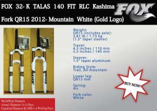 Fox 32 K Talas 140 Fit RLC Kashima Mountain Bike QR 15 mm Fork 2012 