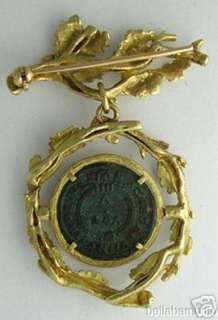 18K GREEN GOLD PENDANT BROOCH ROMAN CONSTANTINE II COIN  