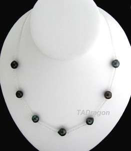 18 Tahitian black Pearl 14K White Gold Chain Necklace  