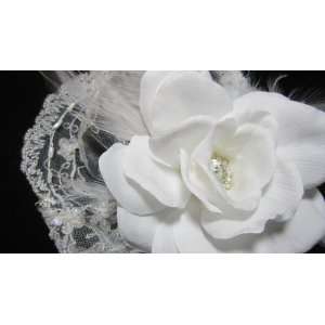  NEW Stunning White Bridal Hair Flower with Lace Veil 