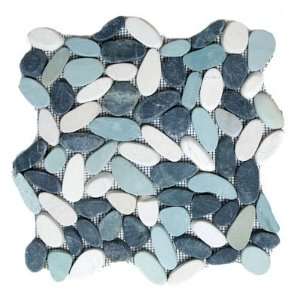  12 x 12 In. Fountain Cut Stone Pebble Blue Mosaic Tile 