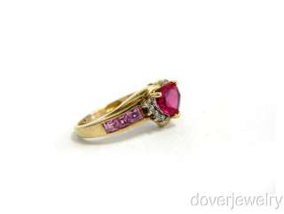 Estate Diamond 10K Gold Ruby Pink Sapphire Heart Ring NR  
