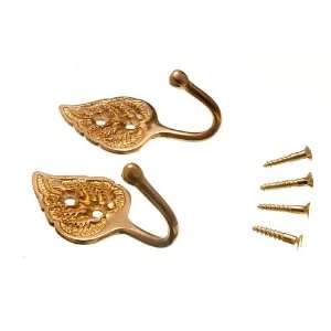  CURTAIN TIE HOLD BACK HOOKS LEAF SOLID BRASS WITH SCREWS 