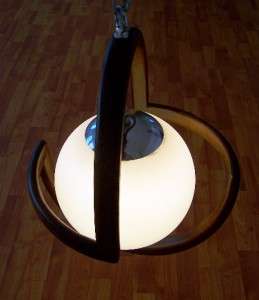   FREEFORM WOOD & GLASS GLOBE HANGING SWAG LIGHT LAMP MID CENTURY MODERN