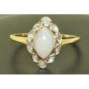  1.40 CTW Opal & Diamond Antique Style Ring 14K Yellow Gold 